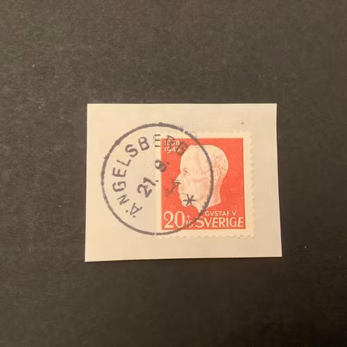 Gustaf V 90 år facit nr 383 B1 praktstämplat på klipp ÄNGELSBERG