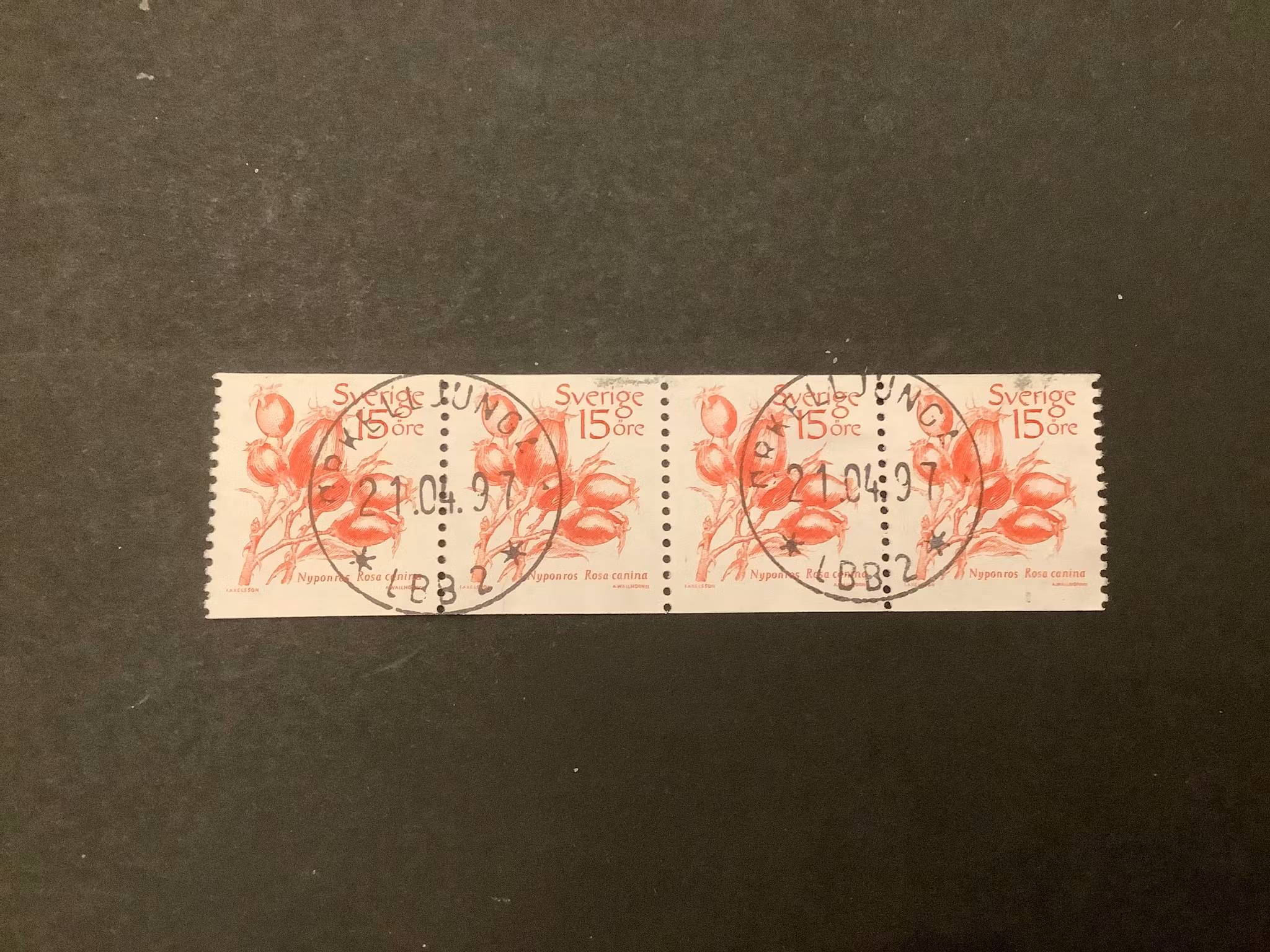 Frukter facit nr 1243 lyxstämplat 4-strip ÖRKELLJUNGA 1 LBB 2