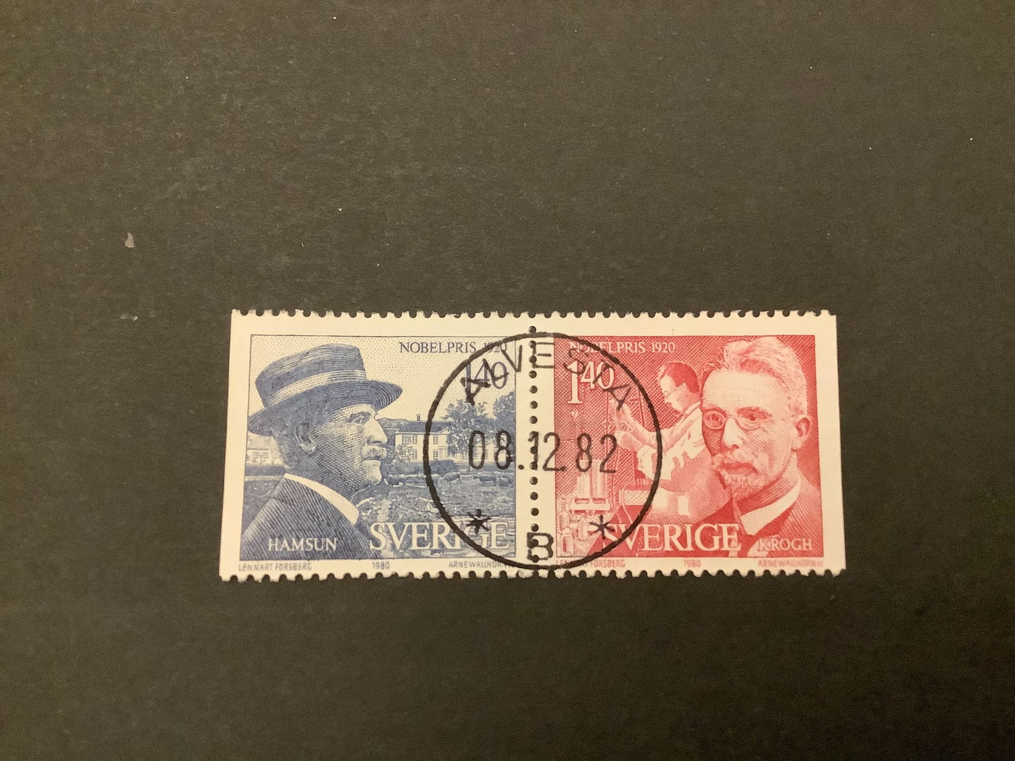 Nobelpris 1920 facit nr 1147 SX Lyxstämplat par ALVESTA