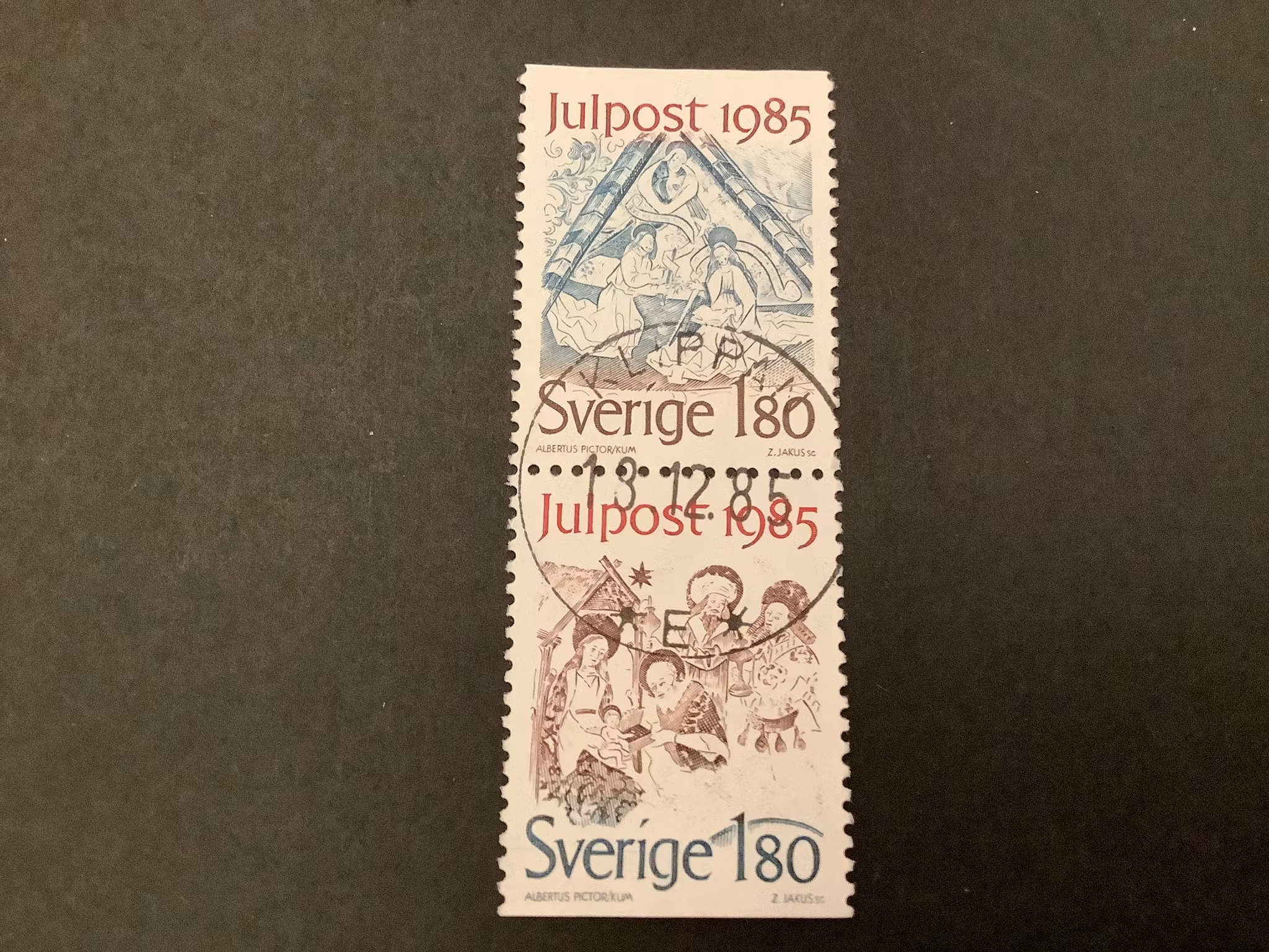 Julpost 1985 facit nr 1379 SX lyxstämplat par KLIPPAN