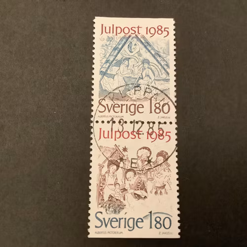 Julpost 1985 facit nr 1379 SX lyxstämplat par KLIPPAN