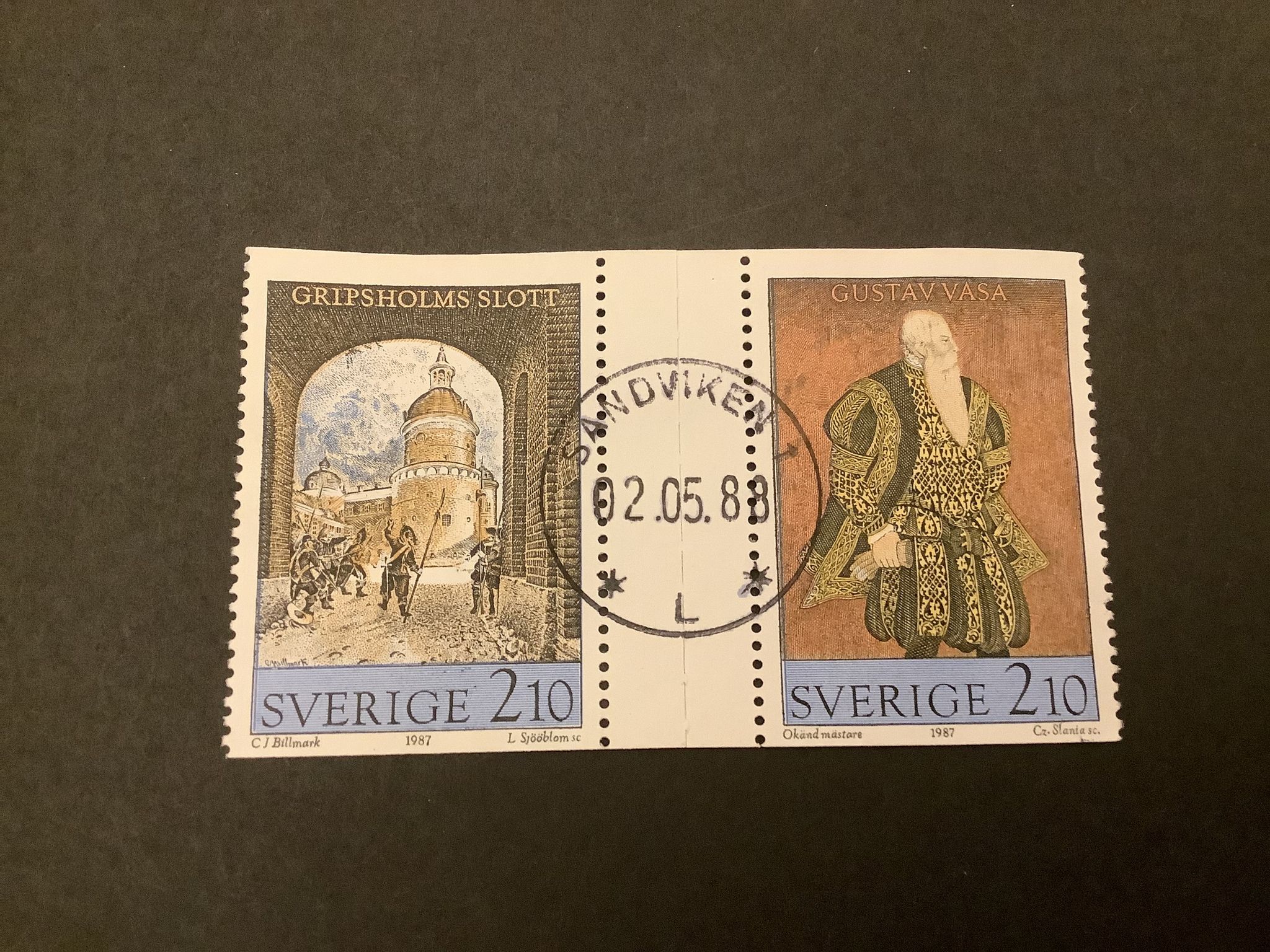 Konst på Gripsholm facit nr 1466+1463 i lyxstämplat par SANDVIKEN 1