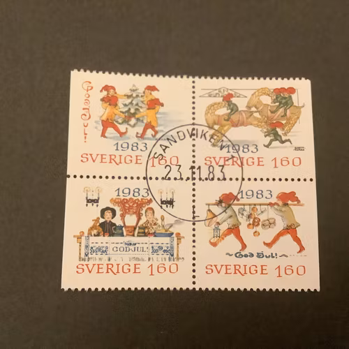 Julpost 1983 facit nr 1275-1278 lyxstämplat 4-block SANDVIKEN 1