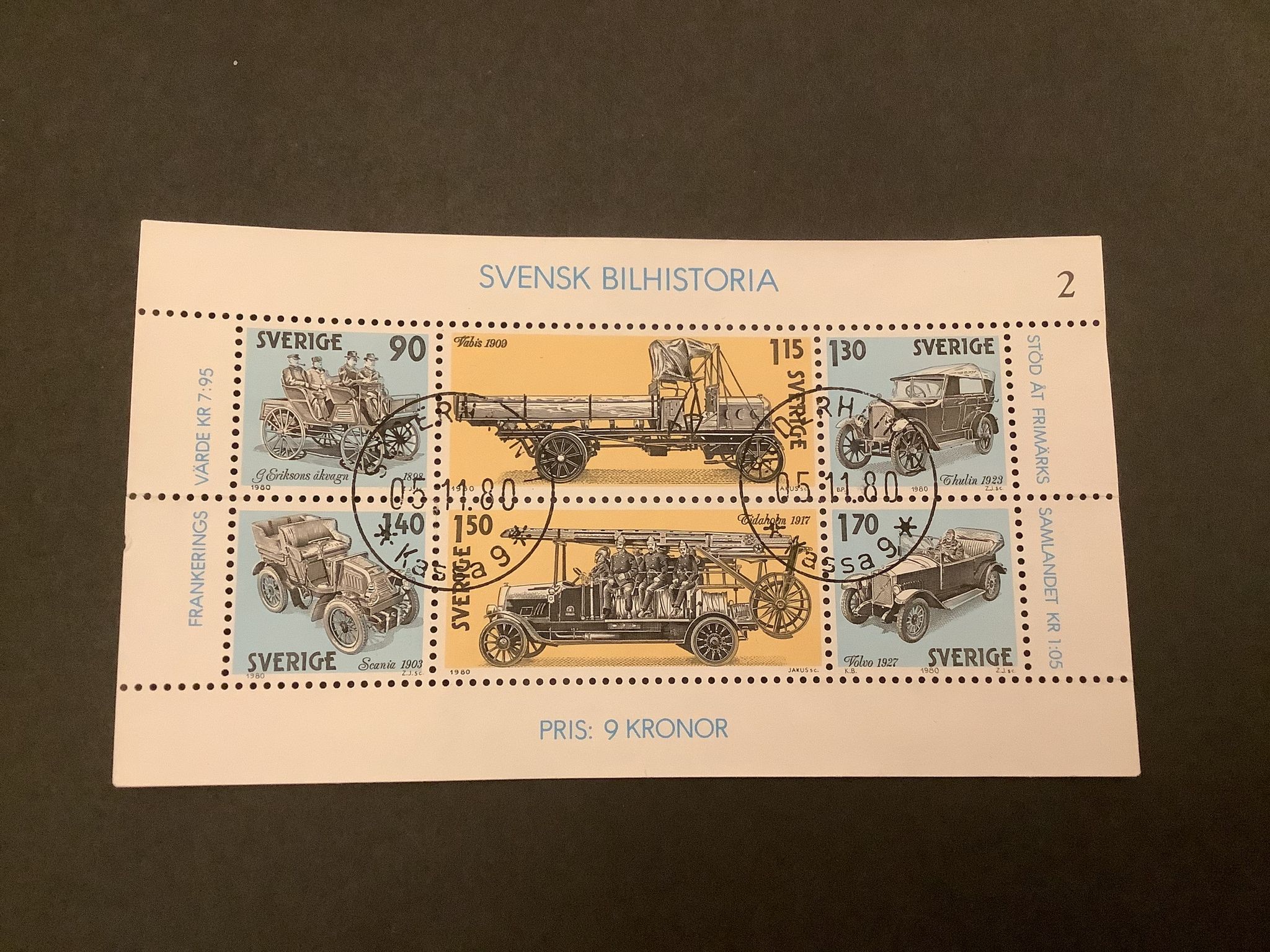 Svensk bilhistoria facit nr 1135-1140 lyxstämplat block SÖDERHAMN 1