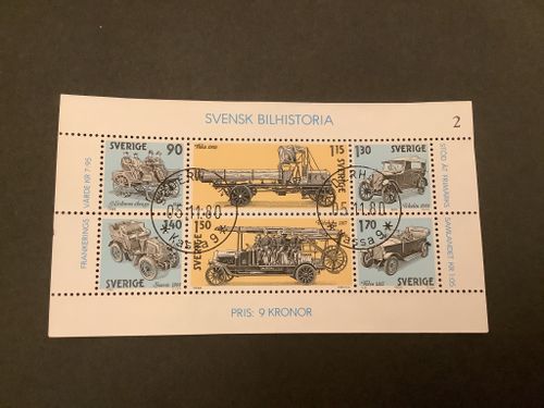 Svensk bilhistoria facit nr 1135-1140 lyxstämplat block SÖDERHAMN 1