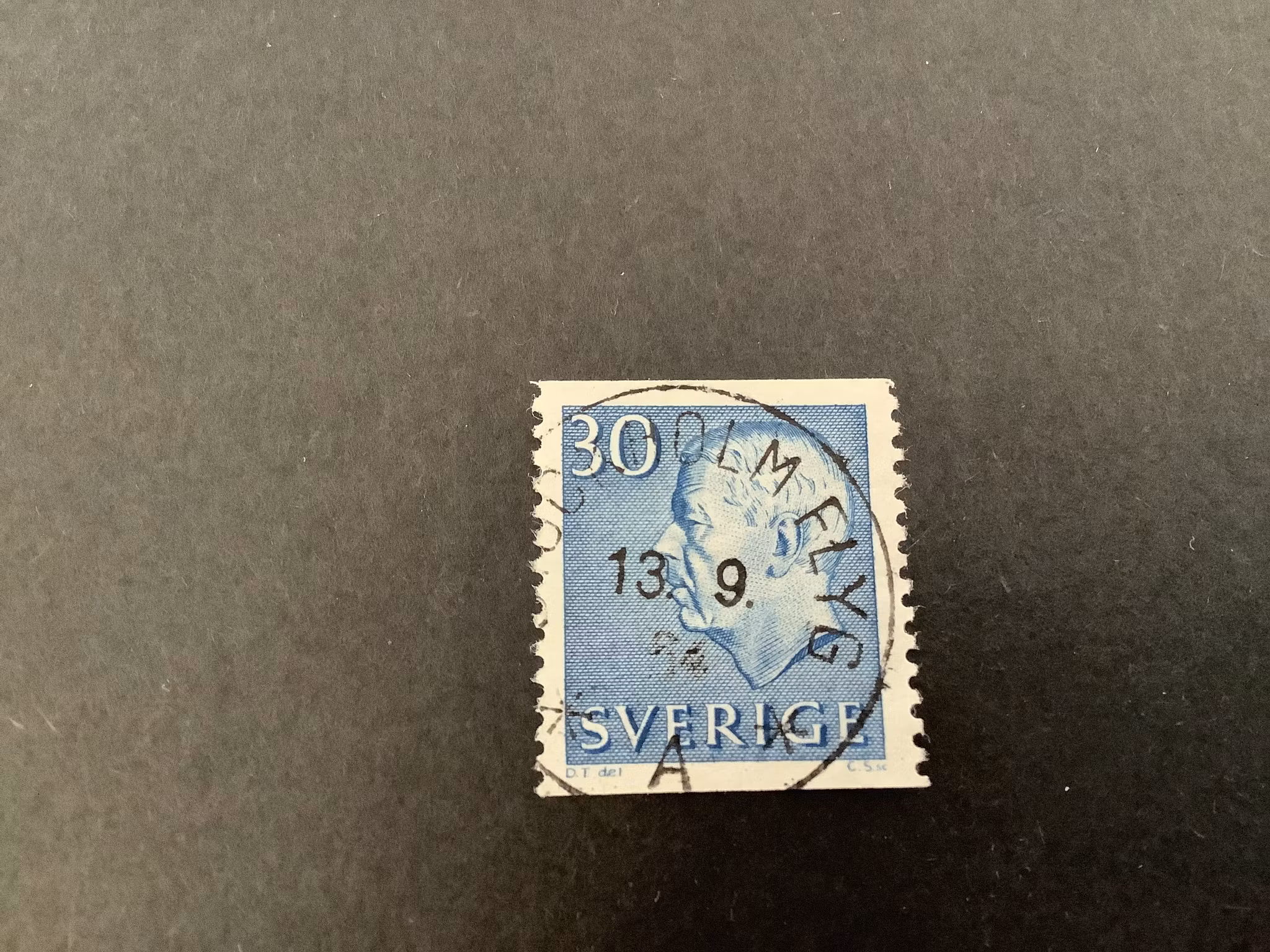 Gustaf VI Adolf typ III facit nr 421 A praktstämplat STOCKHOLM FLYG