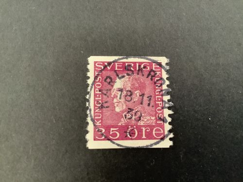 Gustaf V profil vänster facit nr 187 praktstämplat KARLSKRONA 1