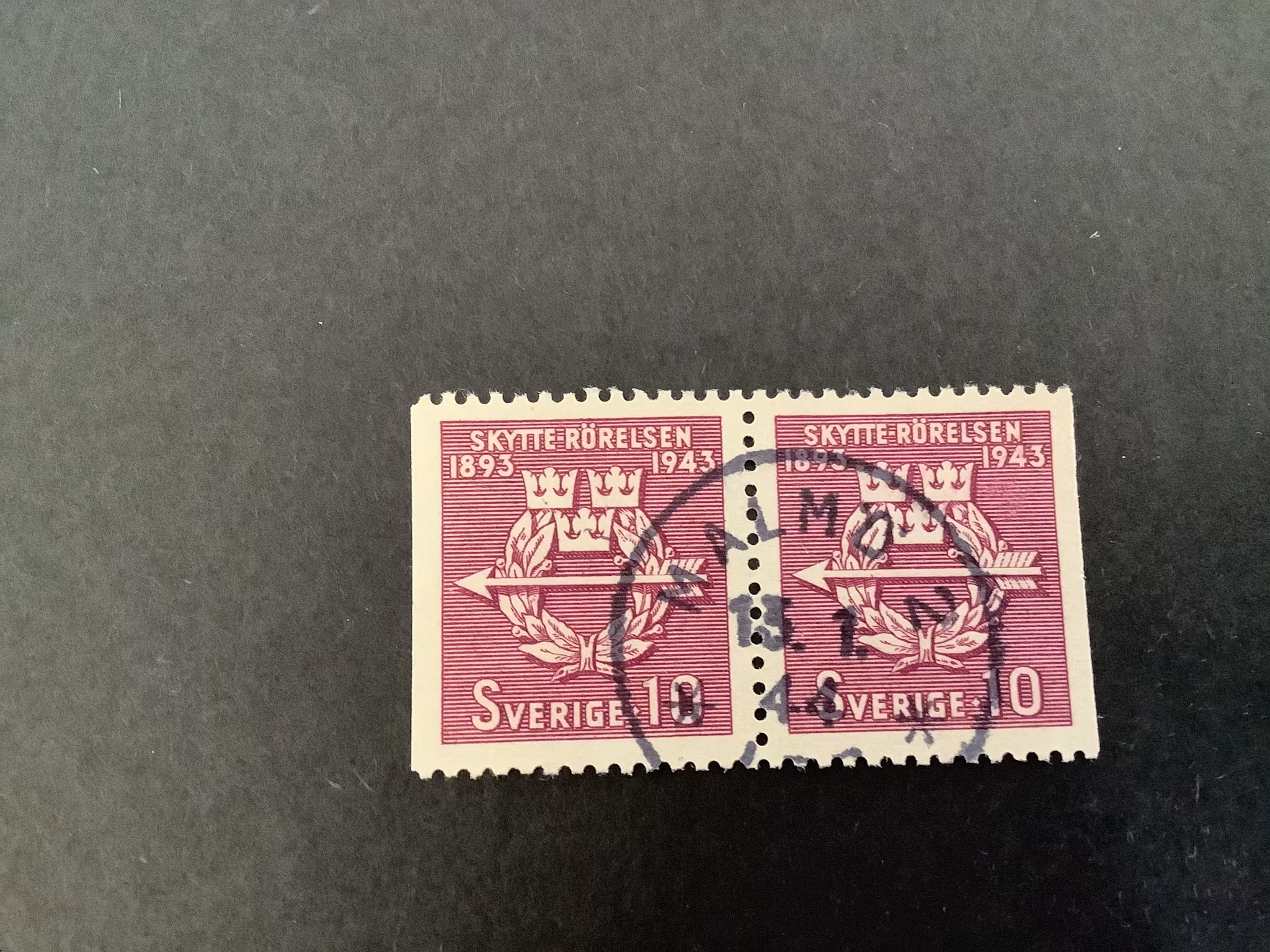 Skytterörelsen 50 år facit nr 347 BB praktstämplat par MALMÖ 2
