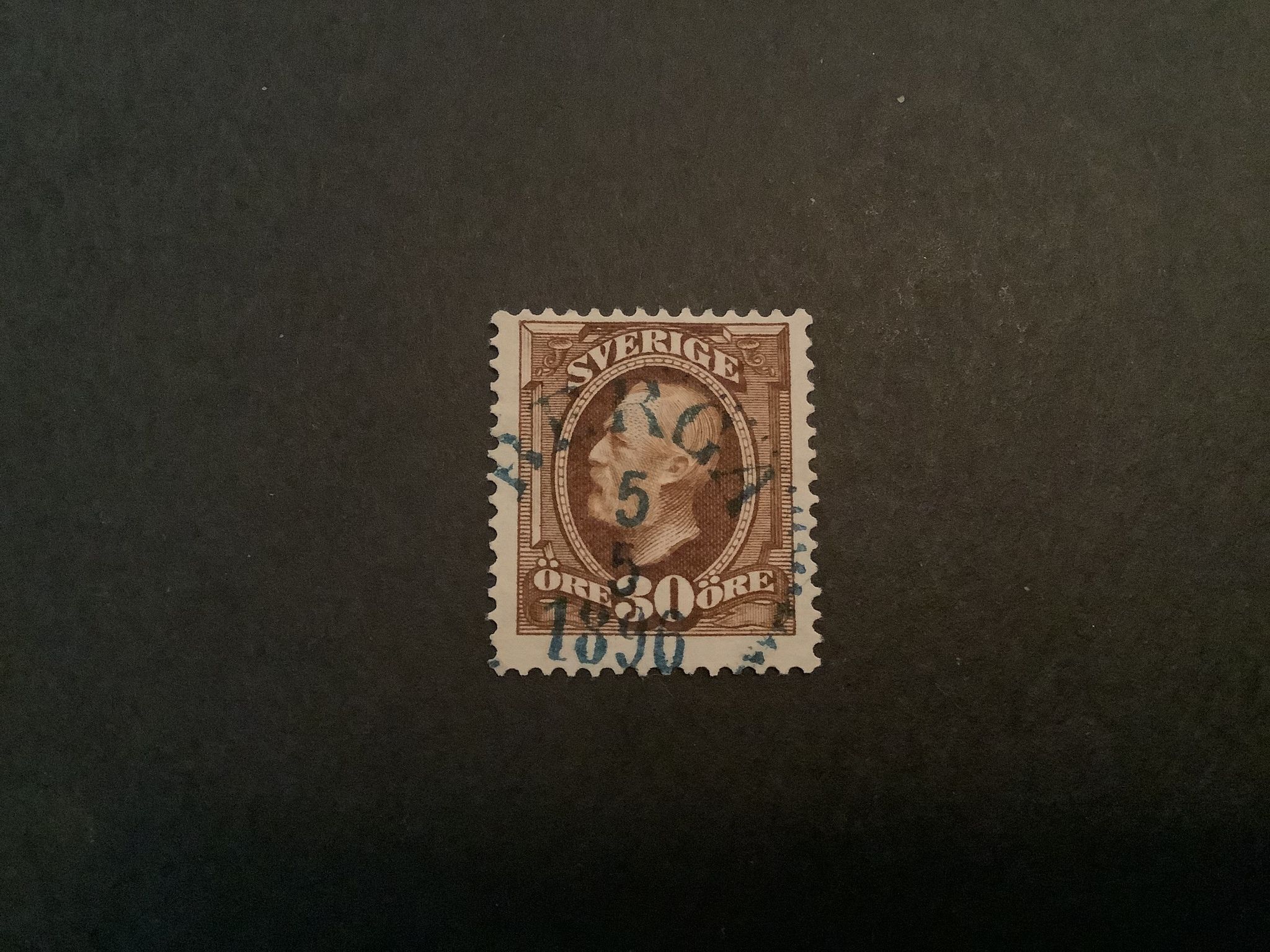 Oscar II facit nr 58 praktstämplat BERGA , Blå stämpel