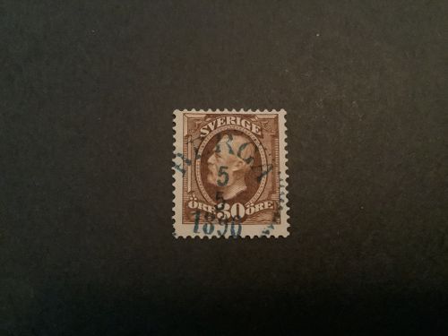 Oscar II facit nr 58 praktstämplat BERGA , Blå stämpel