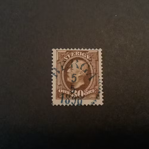 Oscar II facit nr 58 praktstämplat BERGA , Blå stämpel