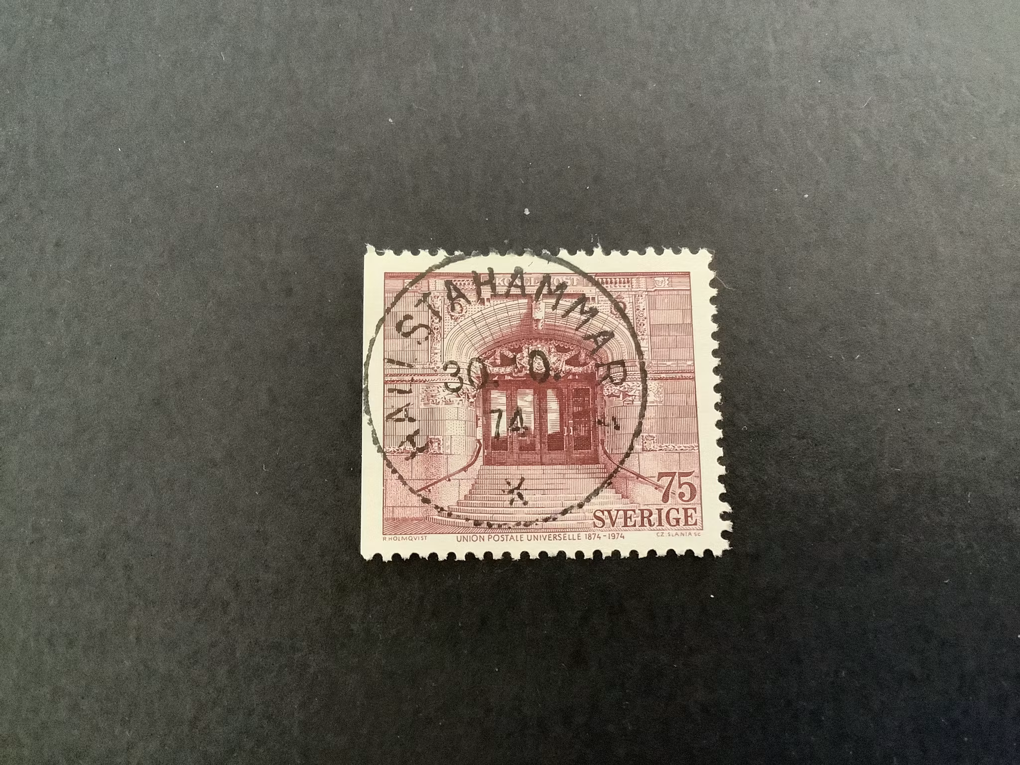 Världspostföreningen 100 år facit nr 871 lyxstämplat HALLSTAHAMMAR 1