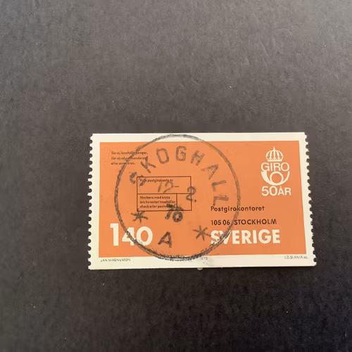 Postgirot 50 år facit nr 908 praktstämplat SKOGHALL
