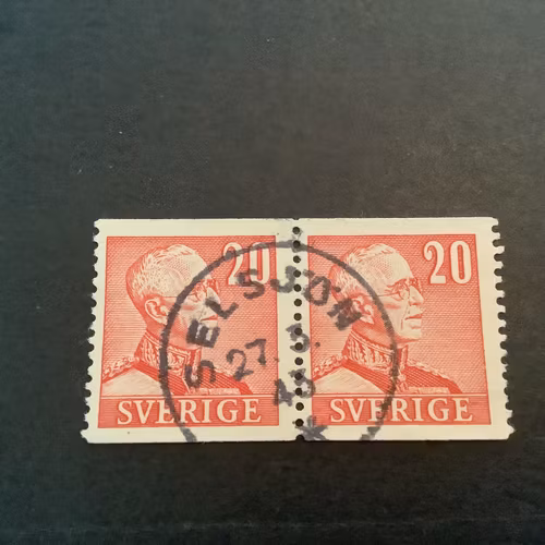 Gustaf V profil höger facit nr 276 A i praktstämplat 2-sidigt par SELSJÖN