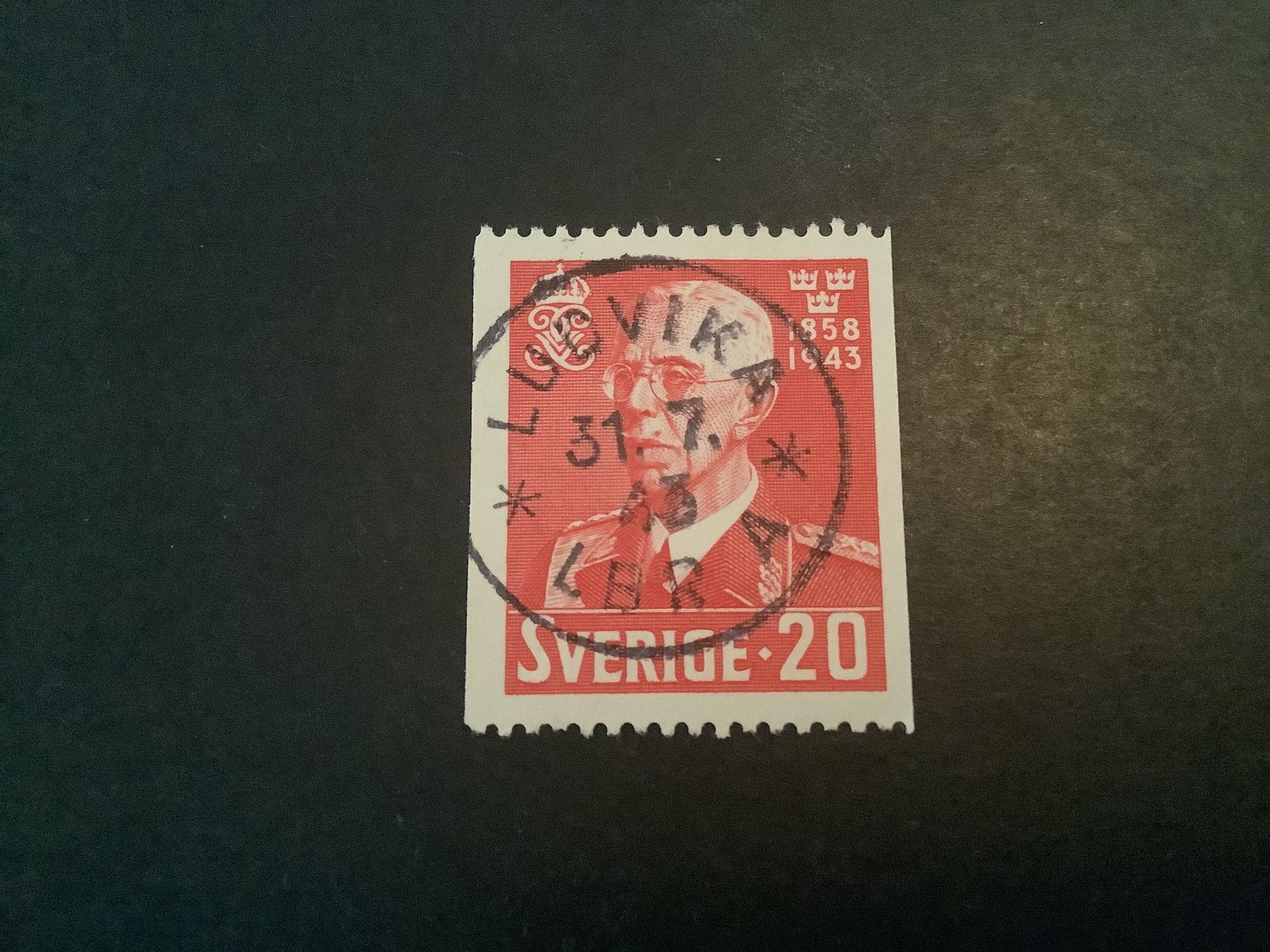 Gustaf V 85 år facit nr 344 A lyxstämplat LUDVIKA*LBR*