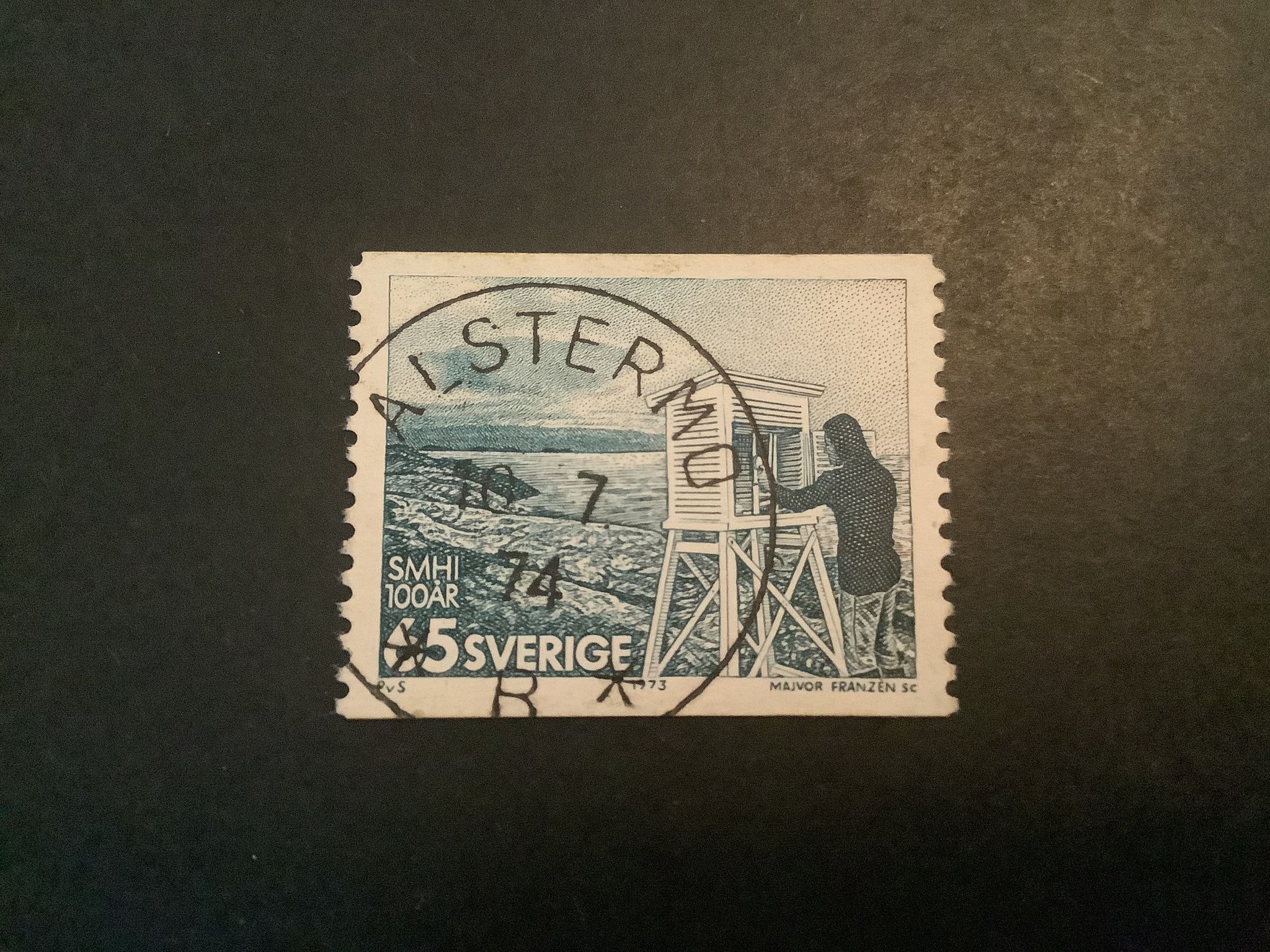 Väderlekstjänsten 100 år facit nr 823 praktstämplat  ALSTERMO