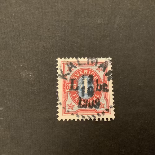 Tvåfärgad siffertyp facit nr 64 praktstämplat KALMAR*LBR*