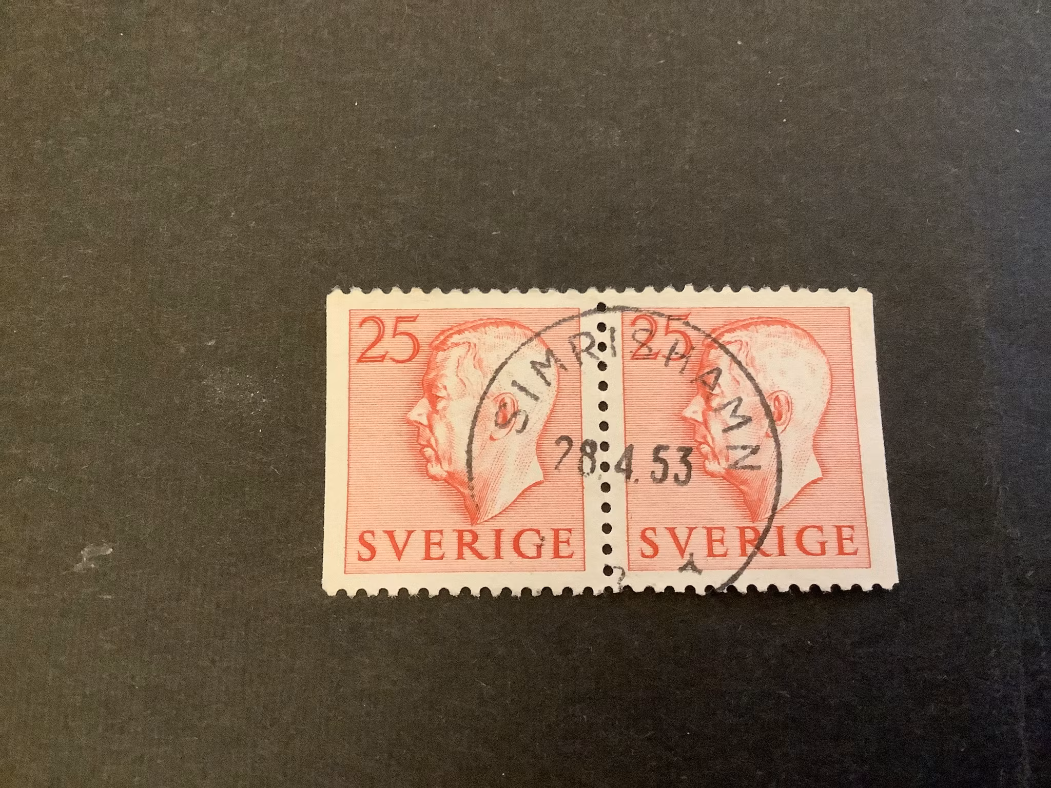 Gustaf VI Adolf typ I facit nr 405 BB praktstämplat par SIMRISHAMN