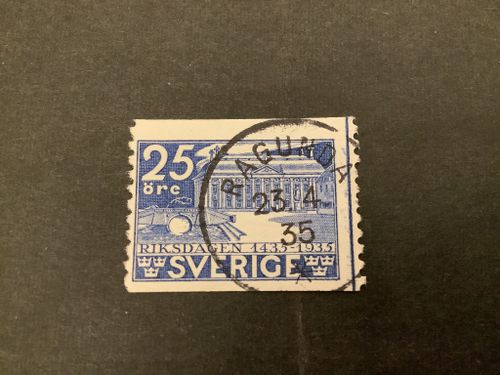 Riksdagen stämplat märke facit nr 243 med lödskarvslinje
