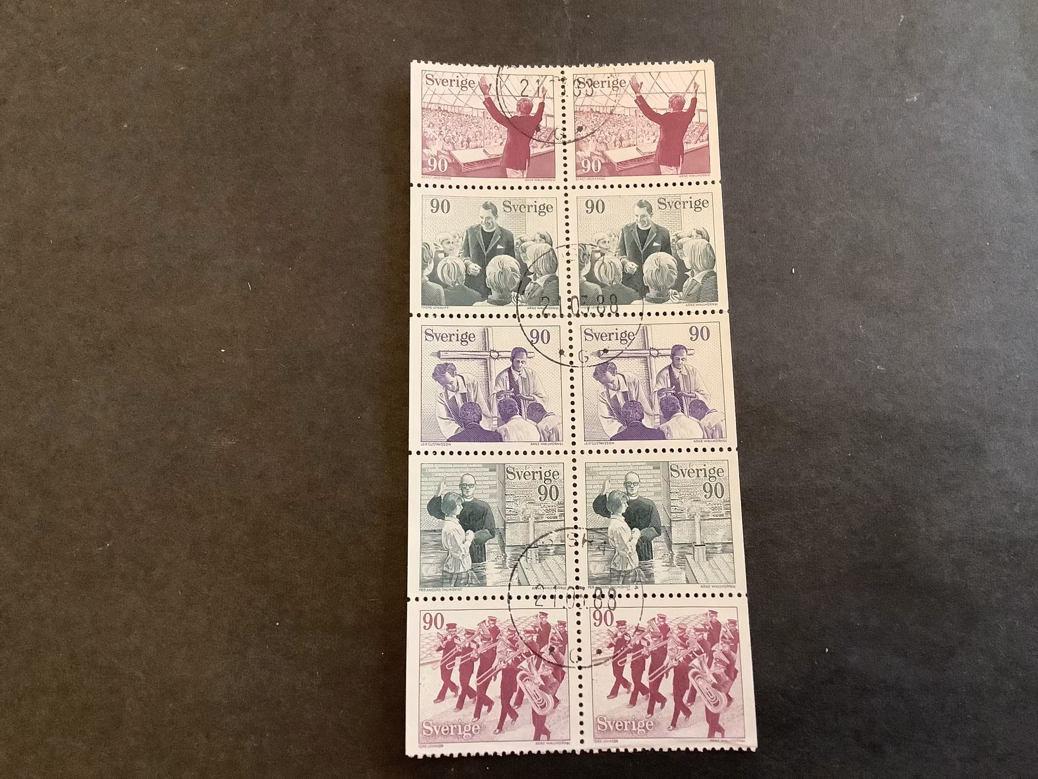 Fria kristna samfund facit nr 1033-1037  stämplat block