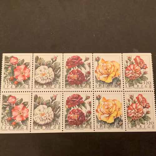 Rosor facit nr 1842-1846 postfriskt block