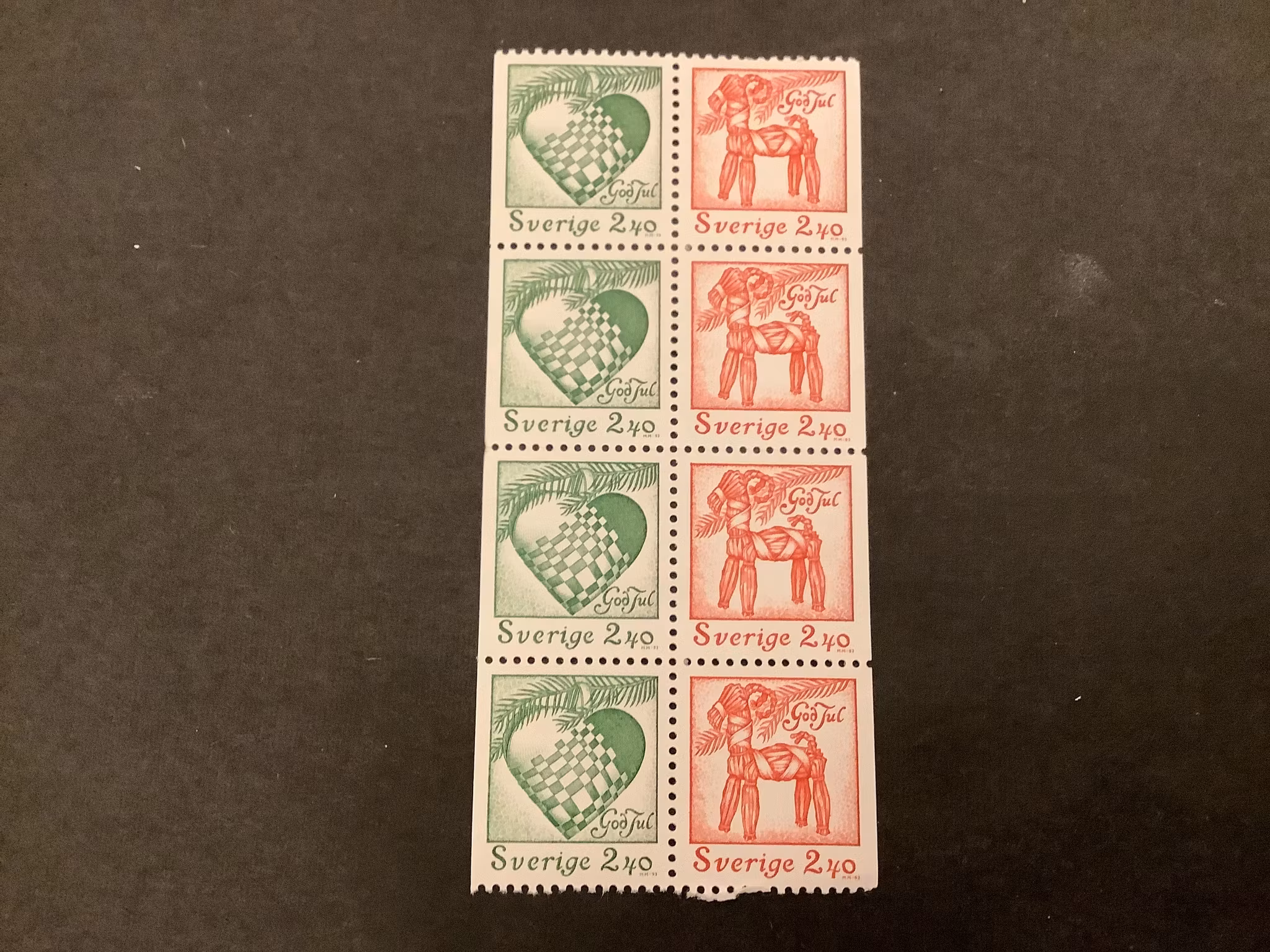 Inrikes julpost 1993 facit nr 1816-1817 i postfriskt 8-block