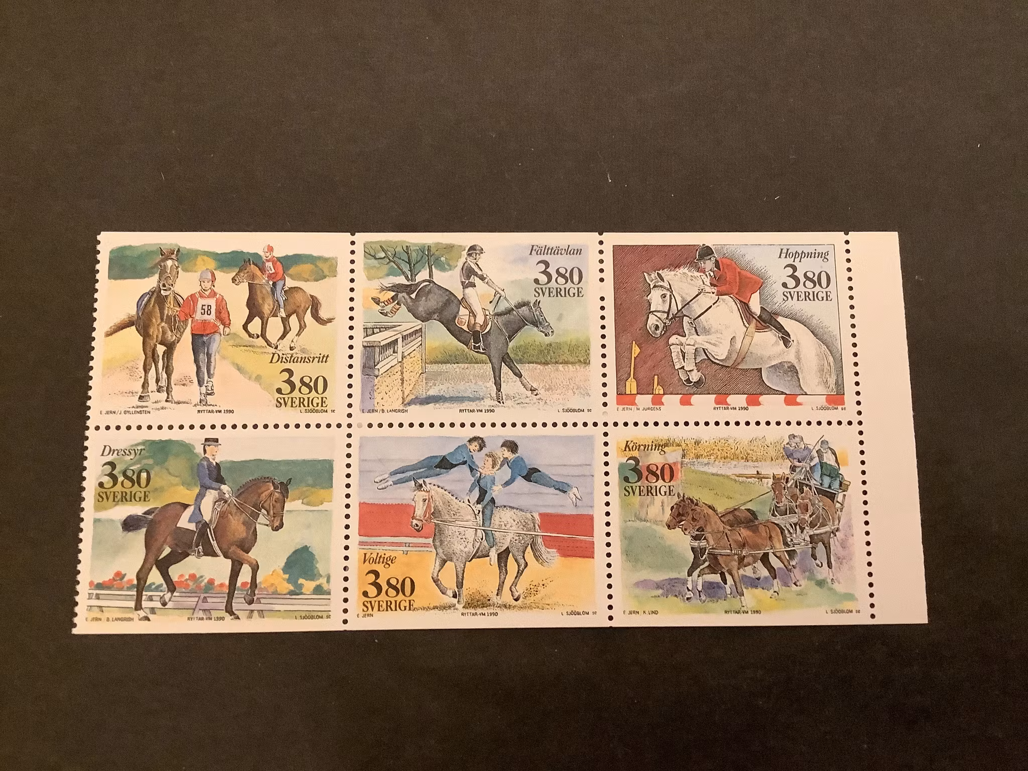 Ryttar VM 1990 facit nr 1618-1623 i postfriskt block