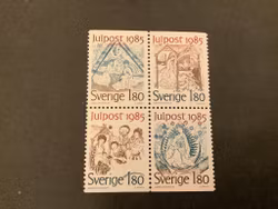 Julpost 1985 facit nr 1377-1380 i postfriskt block