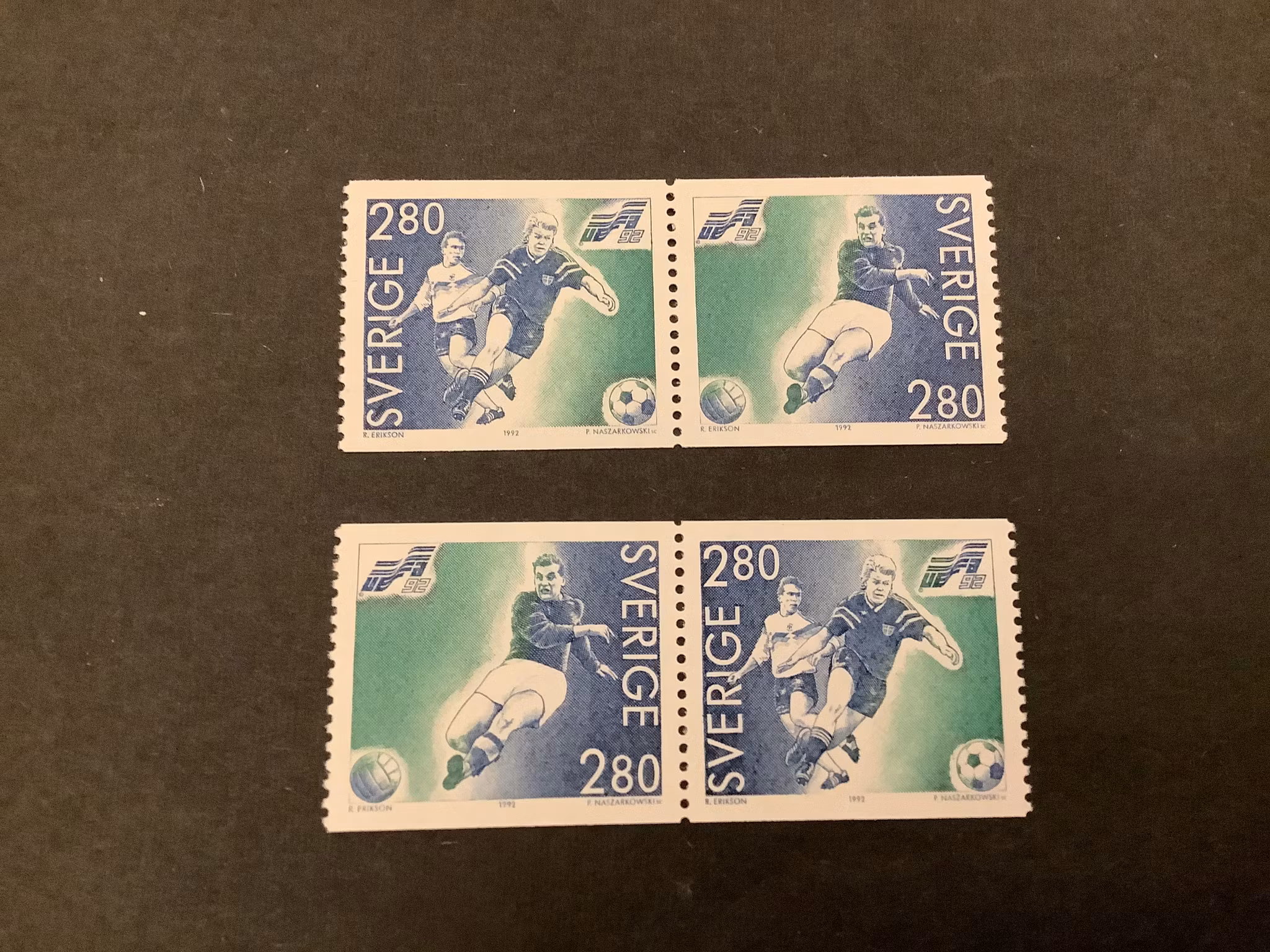 EM i fotboll 1992 facit nr 1733 SX 1 och SX 2 postfriska par