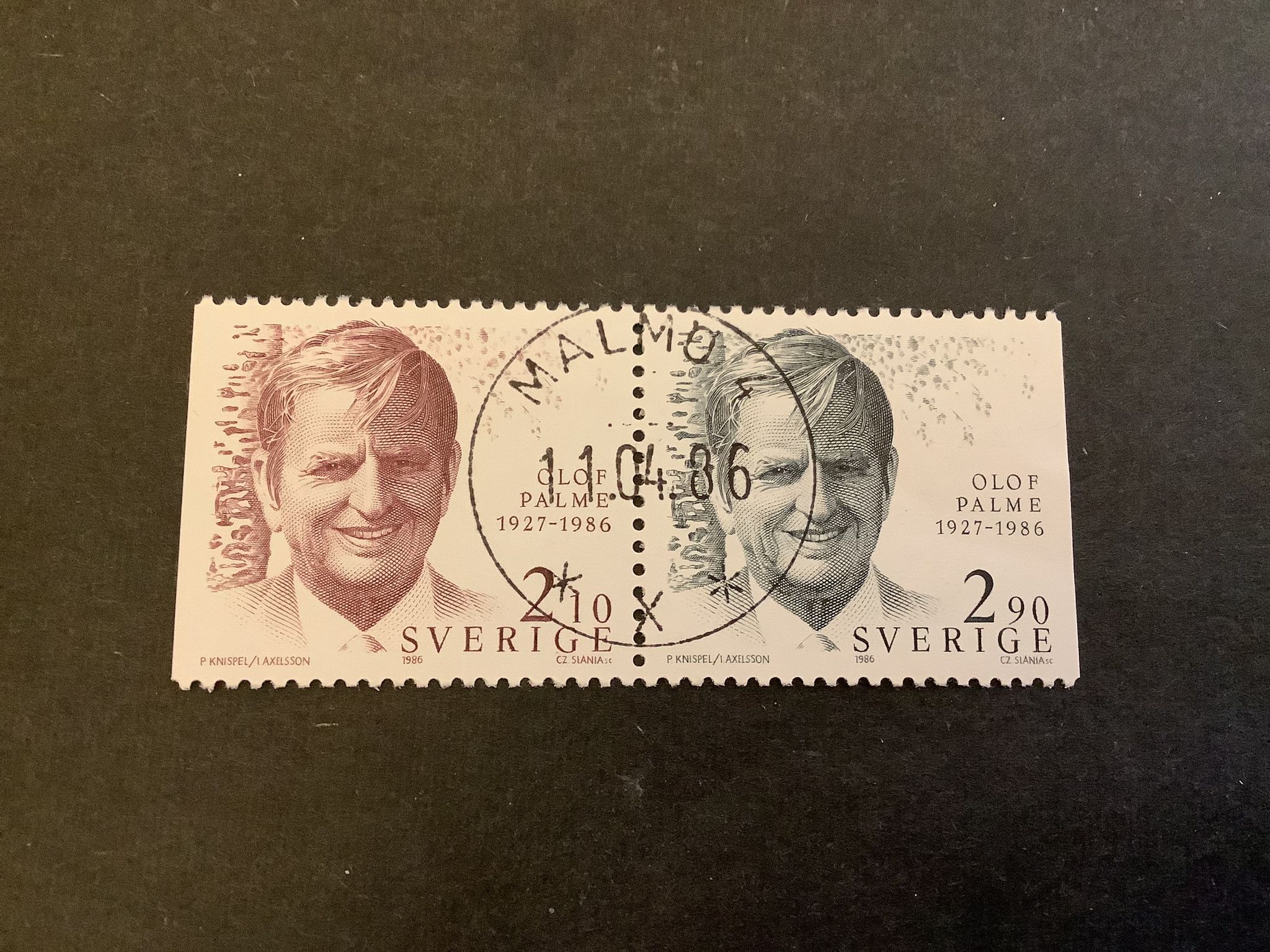 Olof Palme facit nr 1402 SX lyxstämplat par MALMÖ 4