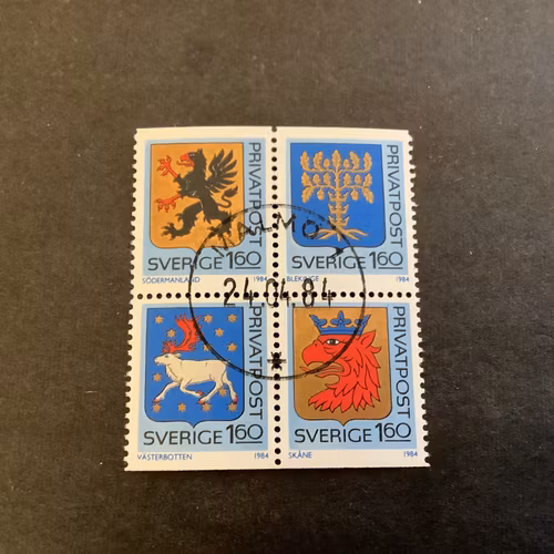 Rabattmärken VI facit nr 1295-1298 i lyxstämplat 4-block MALMÖ 1