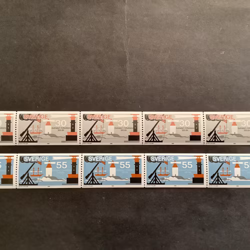 Svenskt fyrväsende facit nr 679 och 680 postfriska 5-strip