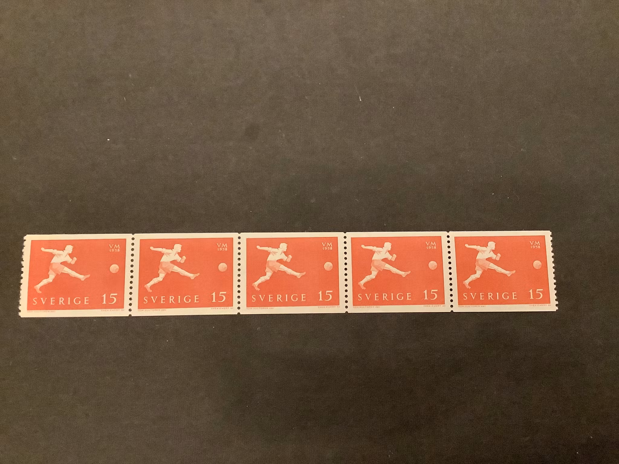 VM i fotboll facit nr 492 A postfriskt 5-strip med ändmärke