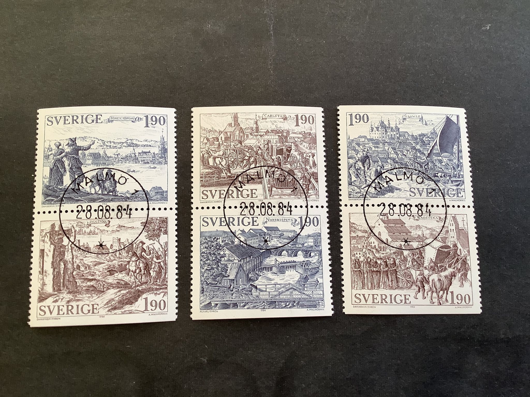 Äldre städer facit nr 1314-1316 SX  lyxstämplad serie MALMÖ 1