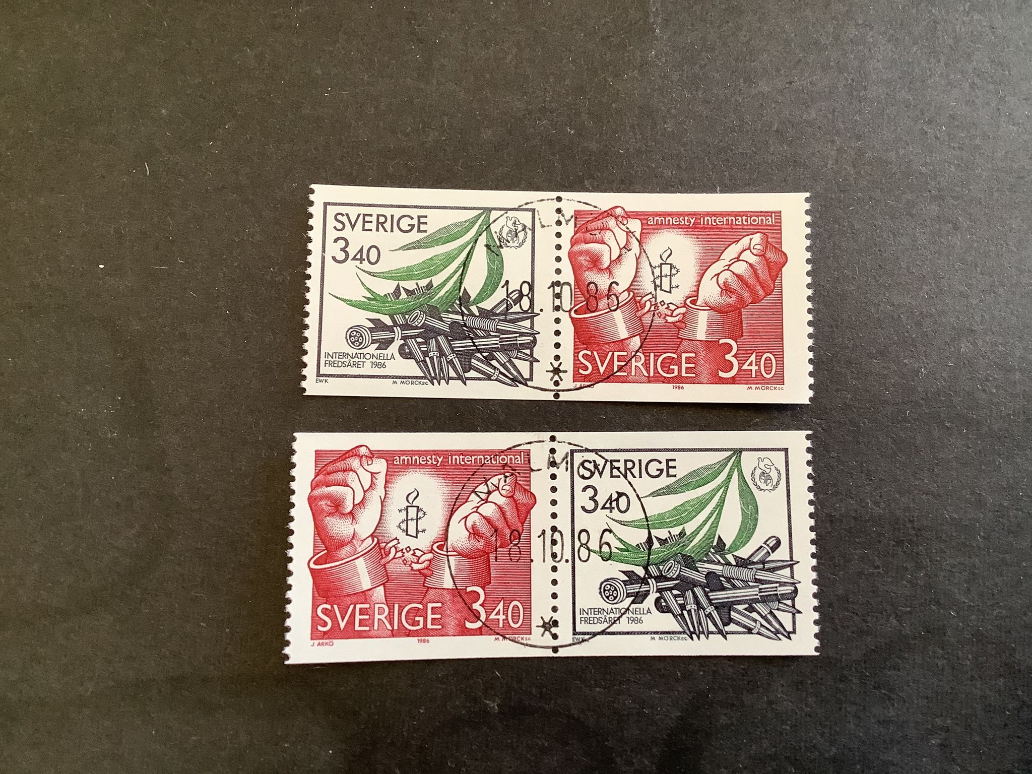 Fred och frihet facit nr 1425 SX1 och SX2 lyxstämplad serie MALMÖ 1