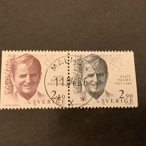 Olof Palme facit nr 1402 SX lyxstämplat par MALMÖ 4