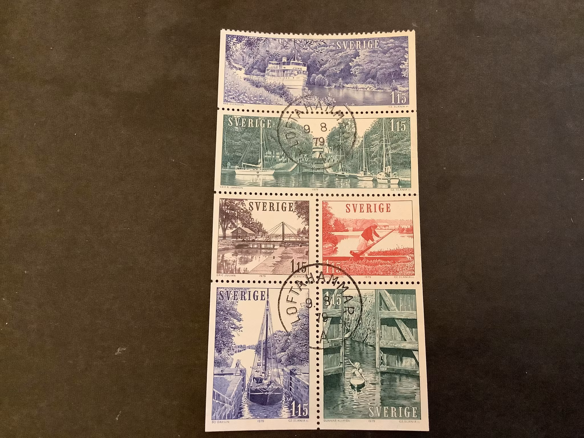 Göta kanal facit nr 1082-1087 lyxstämplat block LOFTAHAMMAR