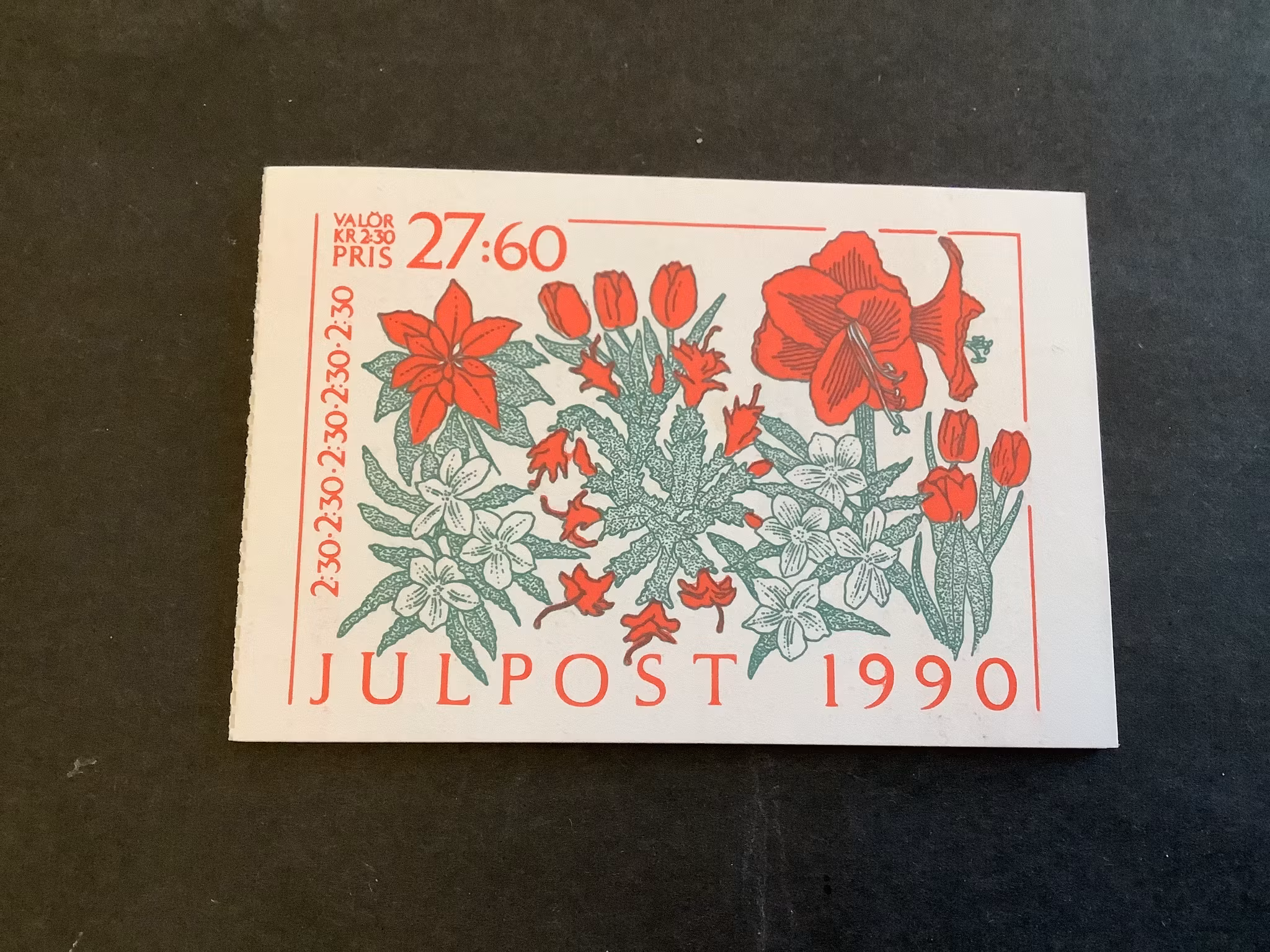 Julpost 1990 postfriskt häfte med cylindersiffra 1