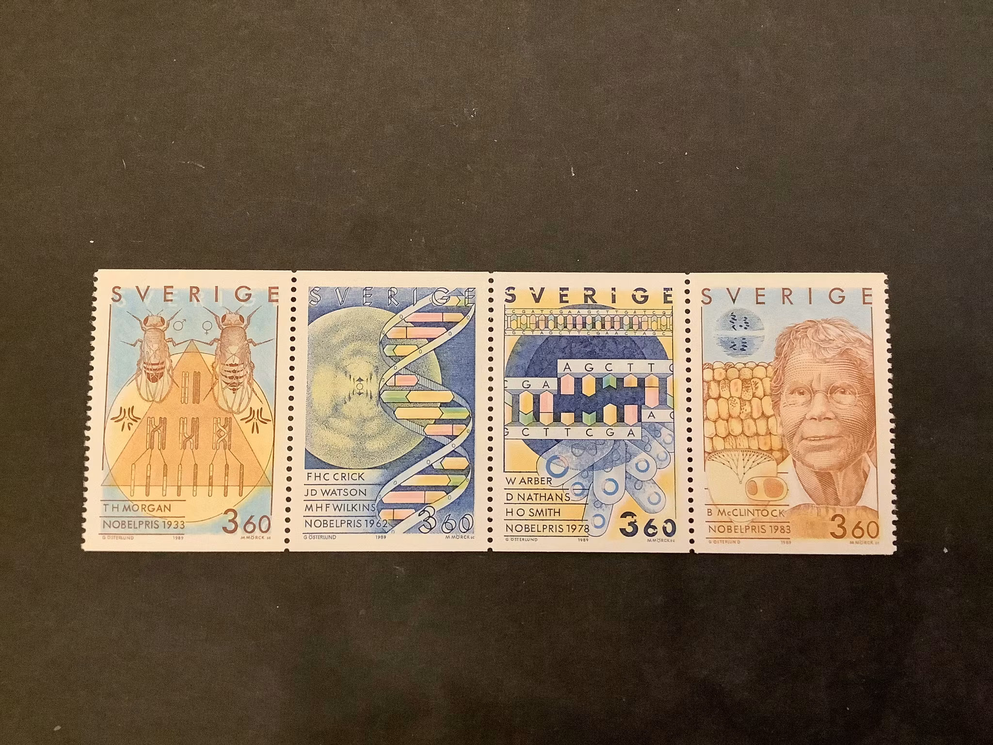 Nobelpristagare fysiologi eller medicin facit nr 1589-1592 postfriskt block