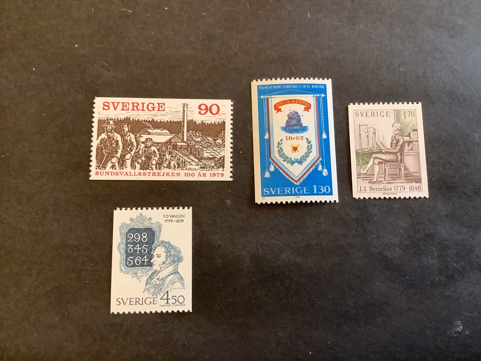 Facit nr 1088-1091 Sundsvallstrejken, svenska nykterhetsrörelsen, Berzelius, Wallin postfrisk  serie