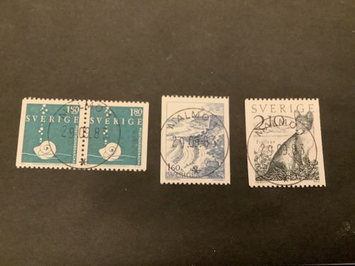 Posthornssnäcka, Stora Karlsö, fjällräv facit nr 1263-1265 i lyxstämplad serie MALMÖ 1