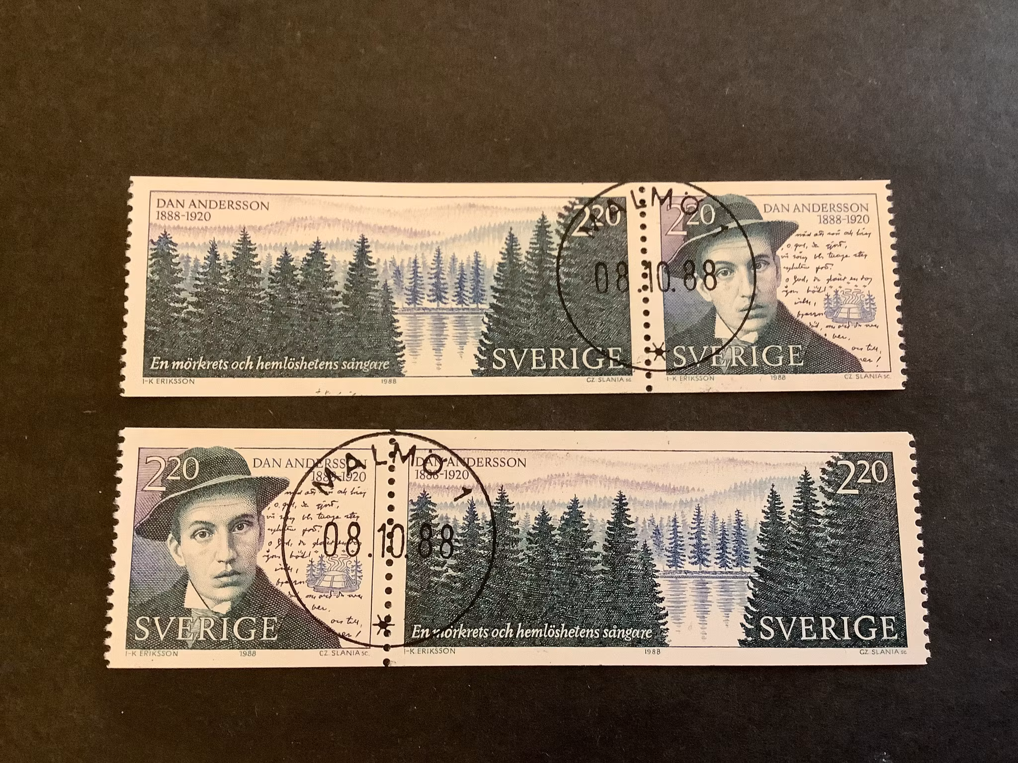 Dan Andersson facit nr 1526 SX1 och SX2 lyxstämplade par MALMÖ 1