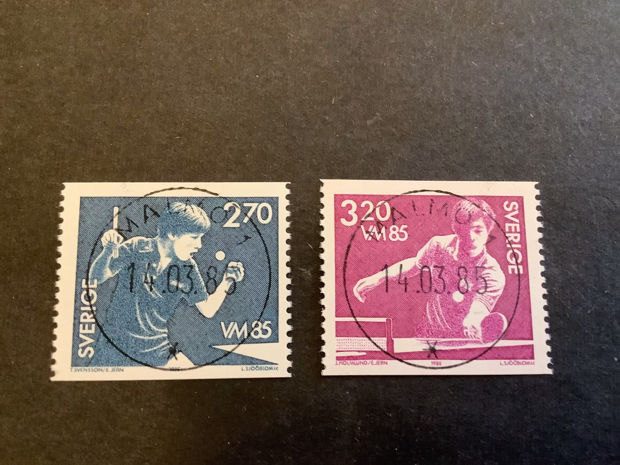 VM i bordtennis facit nr 1343-1344 lyxstämpld serie MALMÖ 1
