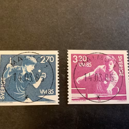 VM i bordtennis facit nr 1343-1344 lyxstämpld serie MALMÖ 1