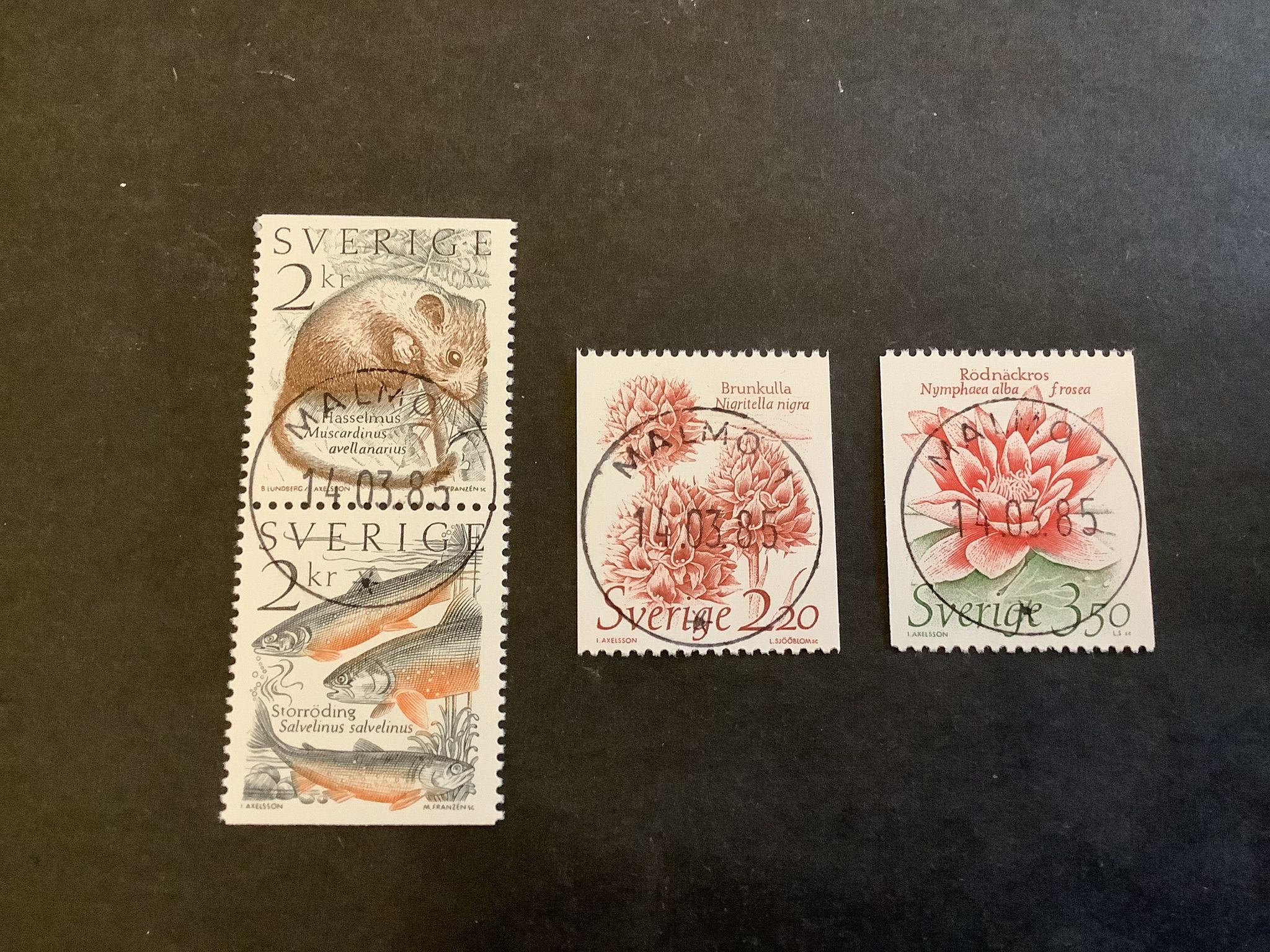 Levande natur facit nr 1340 SX,1341 och 1342 lyxstämplad serie MALMÖ 1