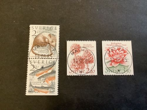 Levande natur facit nr 1340 SX,1341 och 1342 lyxstämplad serie MALMÖ 1