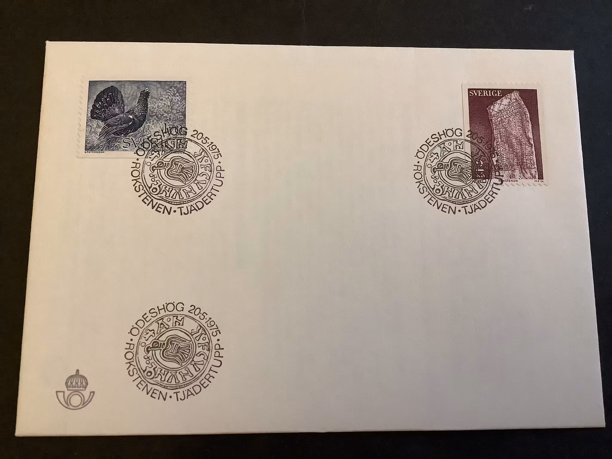 Tjädertupp och rökstenen FDC stämplat Rökstenen, facit 923-924