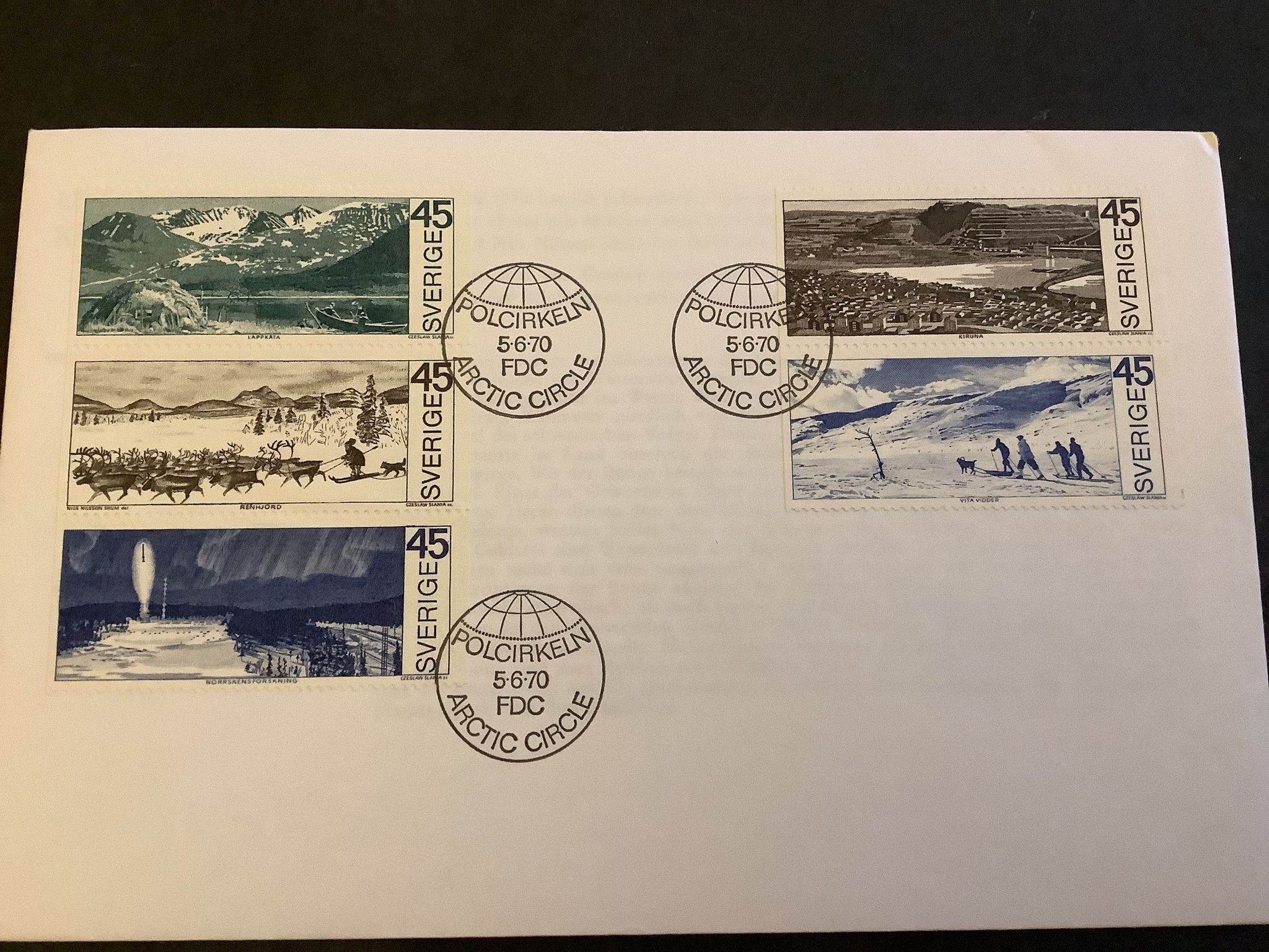 Polcirkeln FDC stämplat Artic Circle, facit 695-699