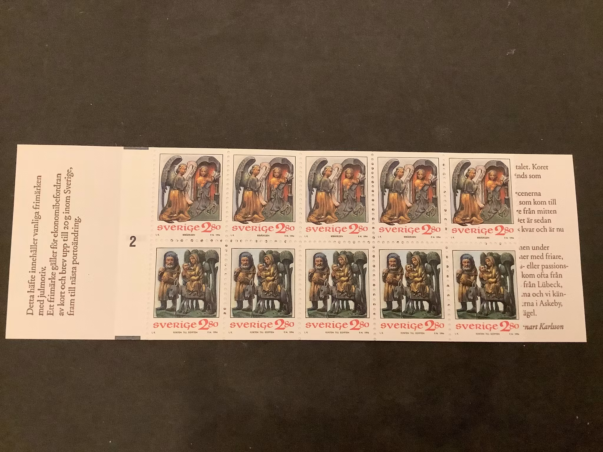 Inrikes julpost 1994 postfriskt häfte med cylindersiffra 2