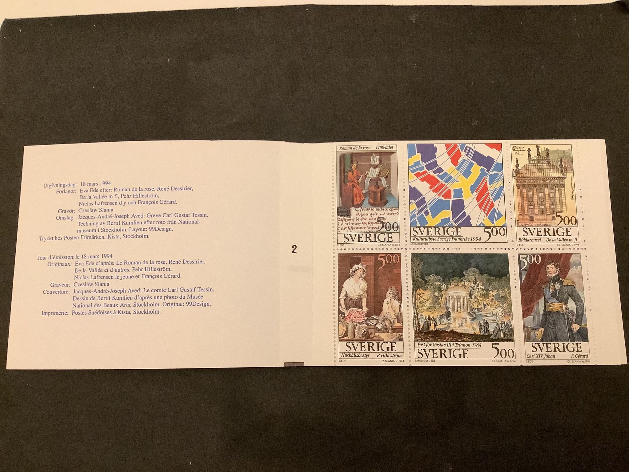 Kulturutbyte Sverige-Frankrike 1994 postfriskt häfte med cylindersiffra 2